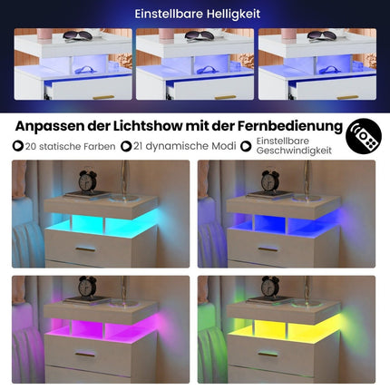 LED naktsskapītis ar 2 atvilktnēm, spīdīgs, ar tālvadības pulti
