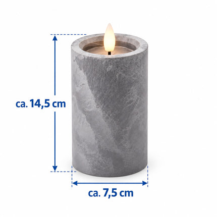 LED Pillar Candles Set of 3 with 6-Hour Timer, Concrete Effect, Grey