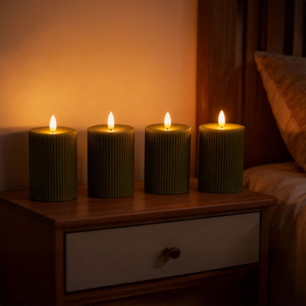 LED sveces bez liesmas no īsta vaska, mirgojoša liesma, 4 gab. iepakojumā