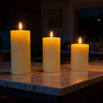 LED īsta vaska bezliesmas sveces, 3 gab. komplekts
