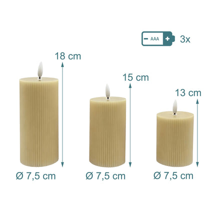 LED īsta vaska bezliesmas sveces, 3 gab. komplekts