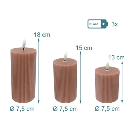 LED īsta vaska bezliesmas sveces - 3 gab. komplekts