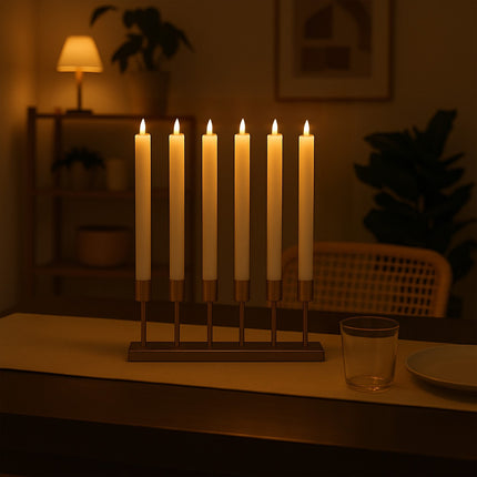 LED konusveida sveces, bezliesmas, ar tālvadības pulti un taimeri, 6 gab. komplekts