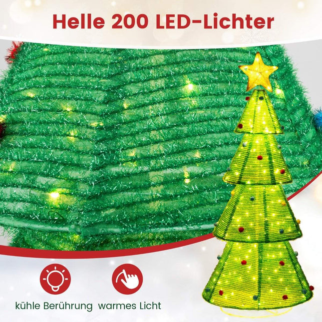 Mākslīgā LED Ziemassvētku eglīte, 190 cm gara, izgaismota Ziemassvētku eglīte ar 200 LED gaismiņām