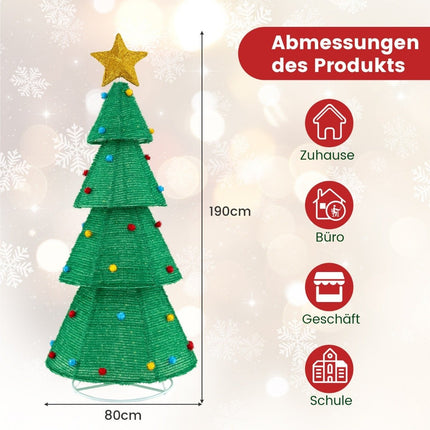 Mākslīgā LED Ziemassvētku eglīte, 190 cm gara, izgaismota Ziemassvētku eglīte ar 200 LED gaismiņām