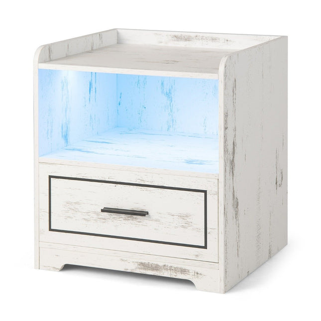LED bedside table Intelligent nightstand with 2 USB ports White