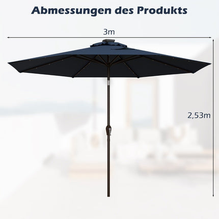LED lighting cantilever umbrella round parasol solar powered garden umbrella crank dark blue