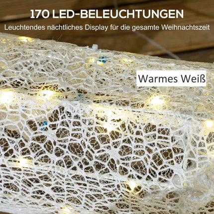LED ziemeļbriežu un kamanu Ziemassvētku rotājums ar 170 gaismiņām, Ziemassvētku apgaismojuma briežu rotājums iekštelpām, āra apstākļiem, balts
