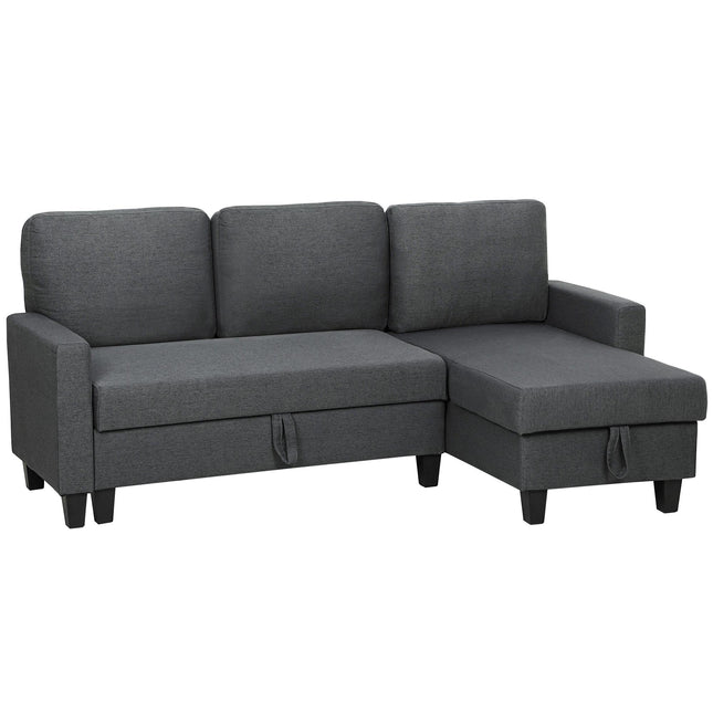 L-Shaped Sofa Bed With Storage, Reversible Chaise, Gray