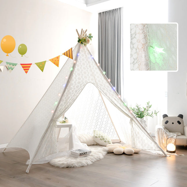 Mežģīņu Tipi telts, 5 malu, LED zvaigžņu gaismas, liela