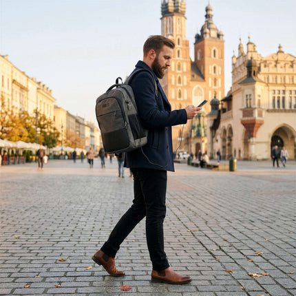 Klēpjdatora mugursoma, USB-C uzlādes ports, 18 l, pelēka
