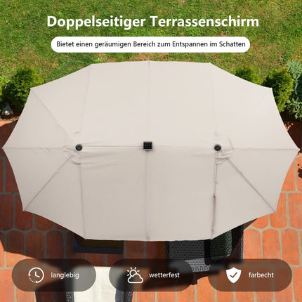 Liels 470 cm terases saulessargs ar saules enerģijas LED gaismām