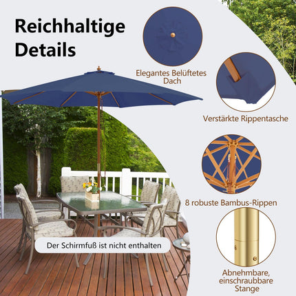 Liels zils koka terases saulessargs, 300 cm, ventilējams, regulējams