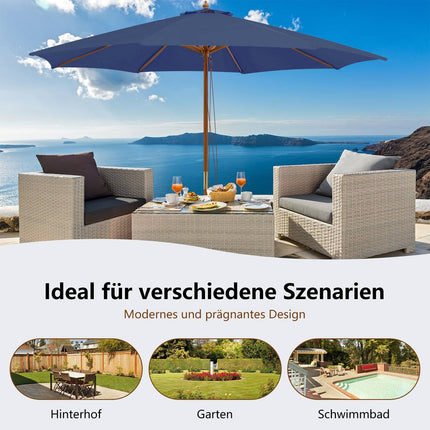 Liels zils koka terases saulessargs, 300 cm, ventilējams, regulējams