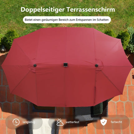 Liels dubultais terases saulessargs ar saules LED gaismām, sarkans