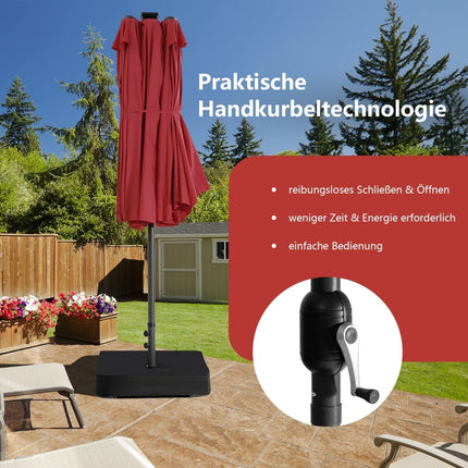 Liels dubultais terases saulessargs ar saules LED gaismām, sarkans