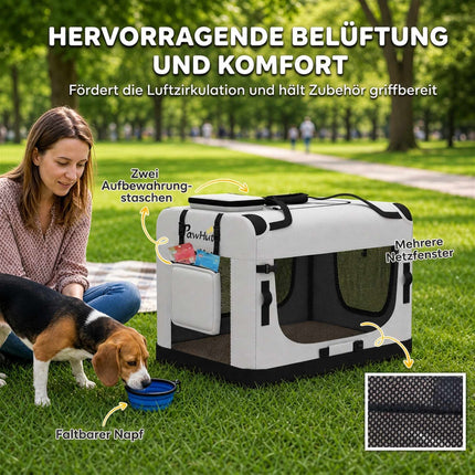 Large Foldable Dog Carrier for Pets Up To 25 kg, Safety Leash, Bowl, Light Grey