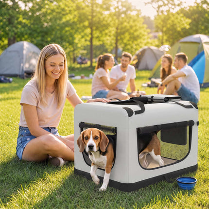Large Foldable Dog Carrier for Pets Up To 25 kg, Safety Leash, Bowl, Light Grey