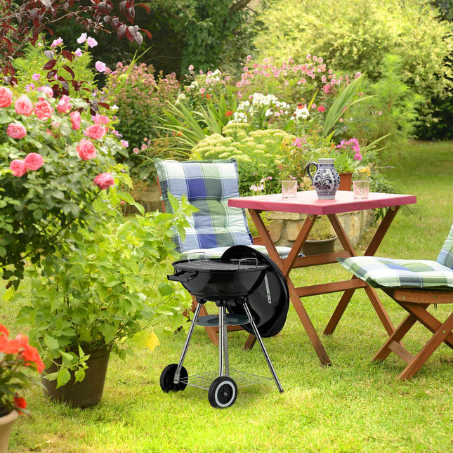 Liels katla BBQ grils ar riteņiem un pelnu savācēju