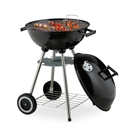 Liels katla BBQ grils ar riteņiem un pelnu savācēju