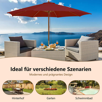 Liels koka terases saulessargs, 300 cm, sarkans, bambusa ribas