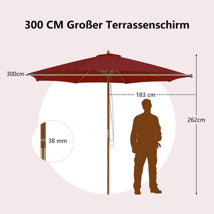 Liels koka terases saulessargs, 300 cm, sarkans, bambusa ribas
