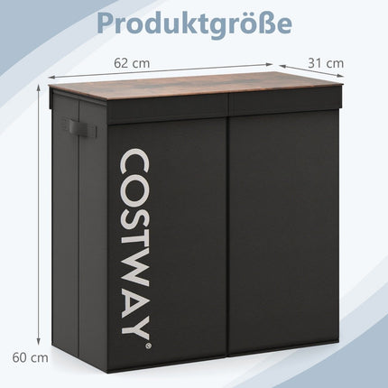 Veļas grozs ar vāku, 105 l, 2 noņemami maisi, melns