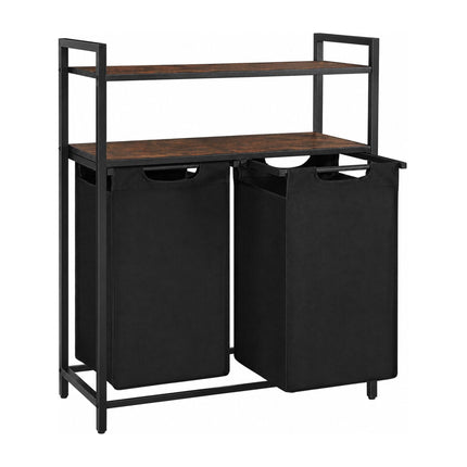 Laundry Sorter with 2 Pull-Out Bags and 2 Shelves, 46 L per Bag, Black/Brown