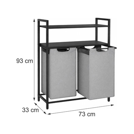 Laundry Sorter with 2 Pull-Out Bags and 2 Shelves, 46 L per Bag, Black/Grey