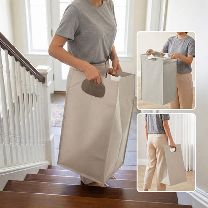 Laundry Sorter with 2 Pull-Out Bags and 2 Shelves, 46 L per Bag, White/Beige