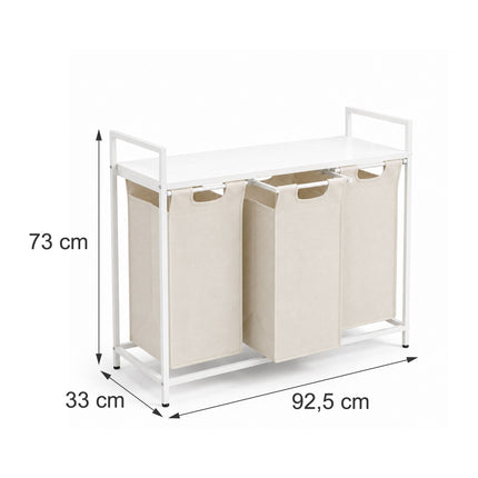 Laundry Sorter with 3 Pull-Out Bags and Top Shelf, 3 x 40 L, White/Beige