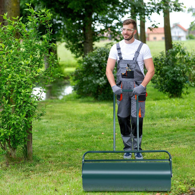 Zāliena veltnis 90 cm rokas veltnis 63L dārza veltnis ar izturīgu trumuļa zāliena veltni zaļš