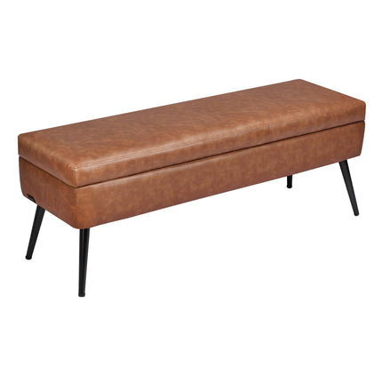 Leather Storage Ottoman Bench – PU, 40-In, Metal Legs, Brown