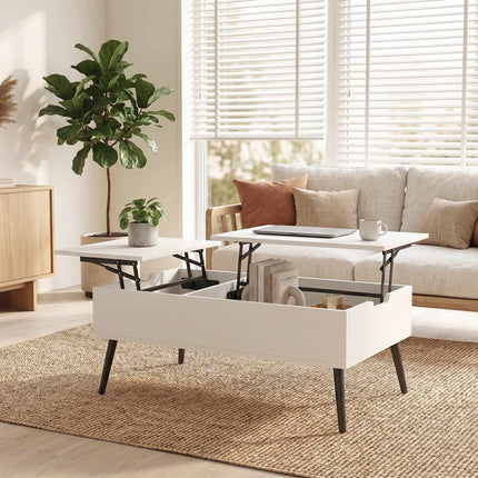 Paceļams kafijas galdiņš ar slēptu uzglabāšanas vietu, 100 x 50 cm, balts