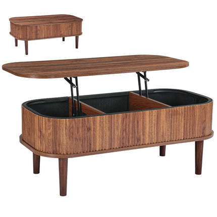 Lift Top Oval Coffee Table, Fluted Walnut, 3 Storage