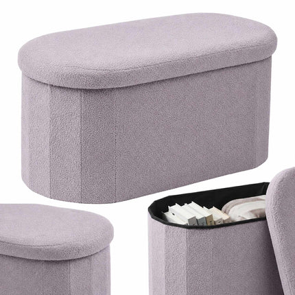 Gaiši pelēks rotaļu auduma uzglabāšanas sols – 76 cm ovāls