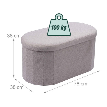 Gaiši pelēks rotaļu auduma uzglabāšanas sols – 76 cm ovāls