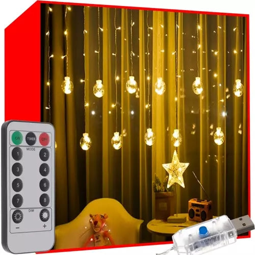 Gaismas aizkars 108LED USB silti balta KŚ19736