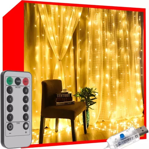 Gaismas aizkars 300 LED USB - silti balta KŚ19768