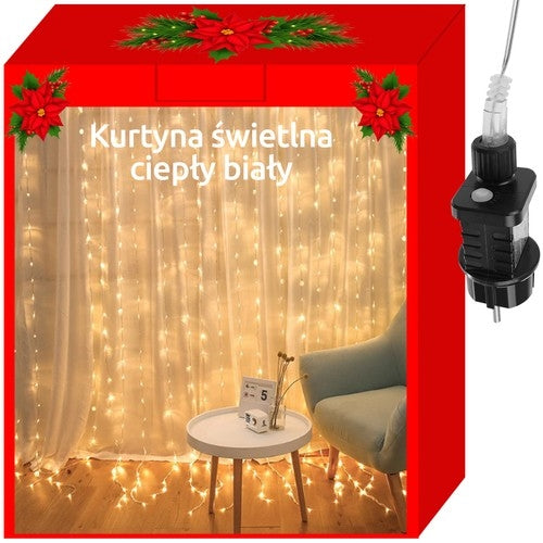 Gaismas aizkars 300LED - silti balta 31V KŚ11332