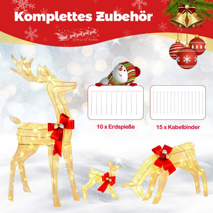 Izgaismots ziemeļbriežu ģimenes komplekts, 3 daļas, 230 LED, taimeris