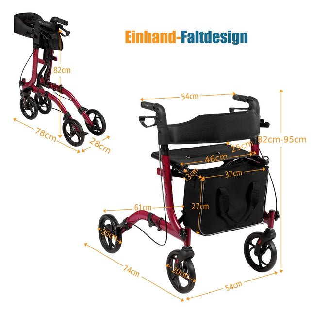 Viegls, salokāms rollators, regulējams augstums, sarkans