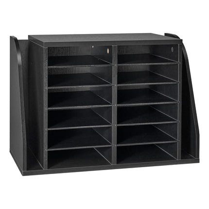Literature Organizer, 12 Compartments, Side File Slots, Black