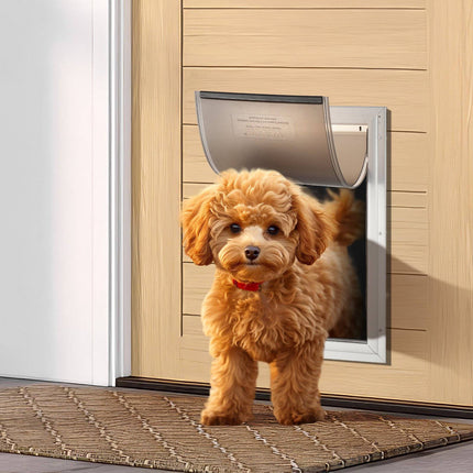 Lockable Pet Door, 8.27 x 11.93 in Aluminum Frame, Magnetic Flap, White
