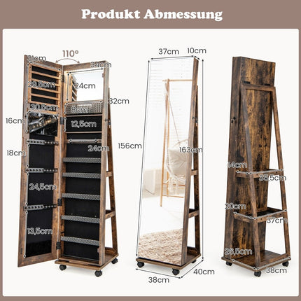 Lockable jewelry cabinet with integrated make-up mirror, adjustable shelves and coffee storage space