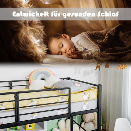 Bēniņu gulta ar slidkalniņu un kāpnēm bērniem, melns tērauda rāmis