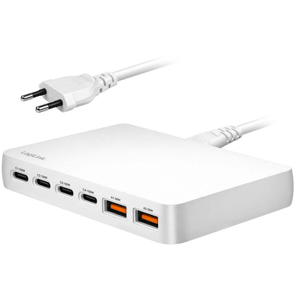 LogiLink 100W GaN lādētājs ar 4x USB-C un 2x USB-A portiem, balts, PD 3.0