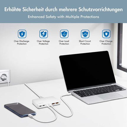 LogiLink 100W GaN lādētājs ar 4x USB-C un 2x USB-A portiem, balts, PD 3.0