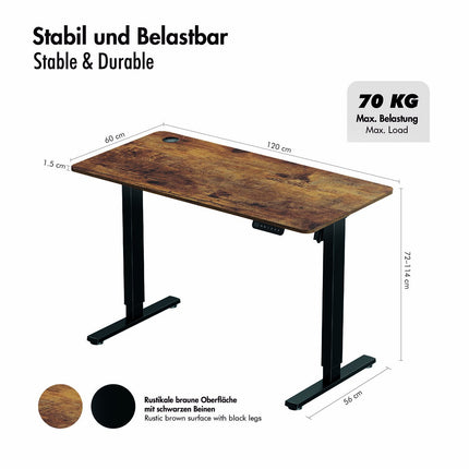 LogiLink elektriski regulējams rakstāmgalds, 1200 x 600 mm, melns/brūns