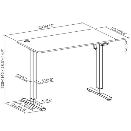 LogiLink elektriski regulējams rakstāmgalds, 1200 x 600 mm, melns/brūns